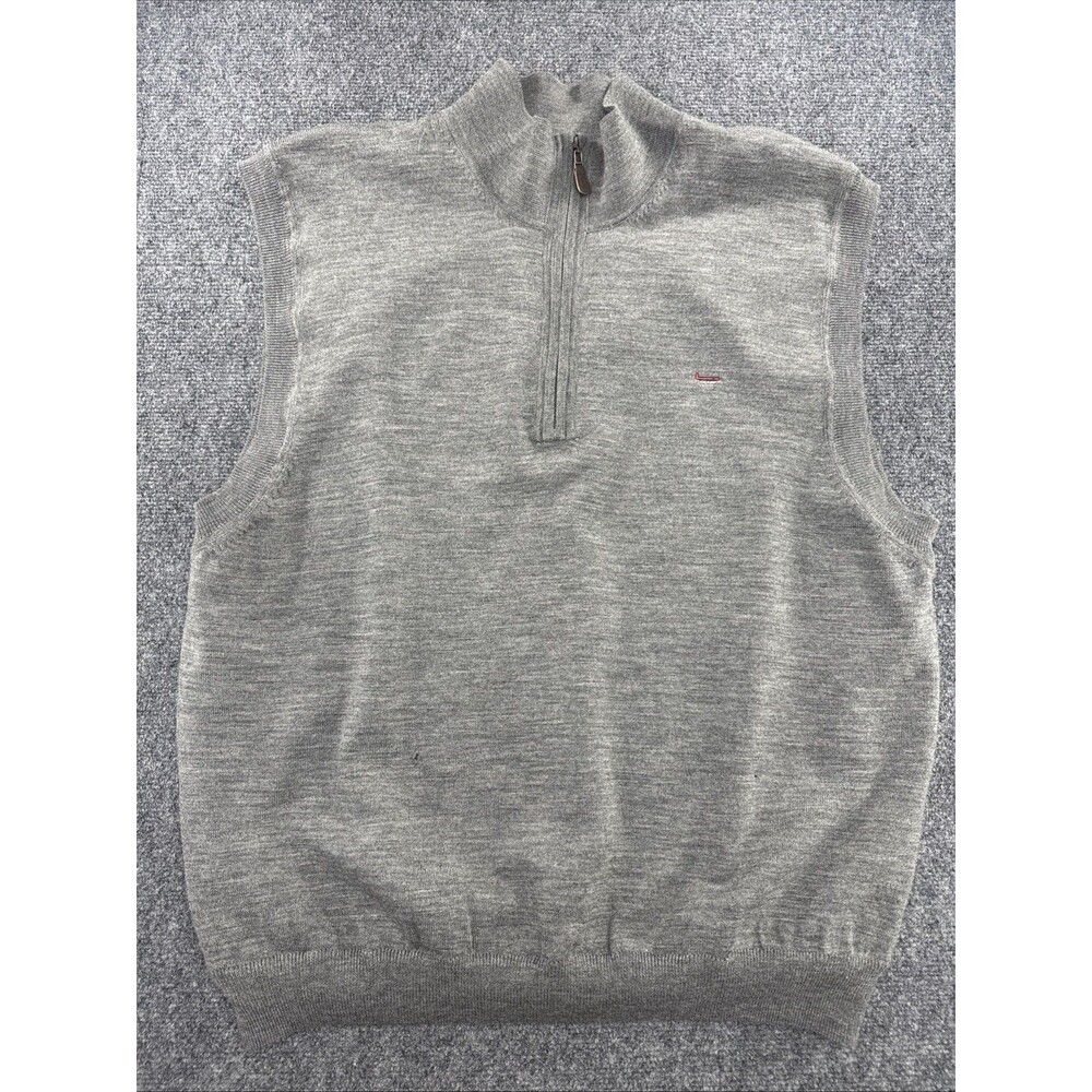 Fairway & Greene Golf Sweater Vest Mens L 100% Wool Gray 1/4 Zip